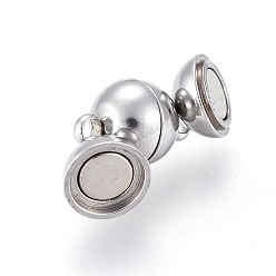 Stainless Steel Color 201 Stainless Steel Magnetic Clasps with Loops, Round, Stainless Steel Color, 13.5x8x8mm, Hole: 2mm