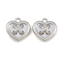 Platino Charms de aleación, Corazón con dijes de cuerda retorcida, chapado en rack, sin plomo y cadmio, Platino, 12.5x12.5x5 mm, agujero: 1.2 mm