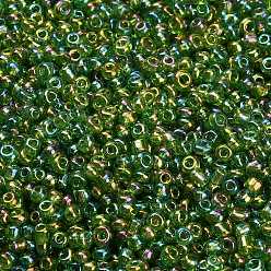 Темно-Зеленый Круглый прозрачный цвета радуги стеклянный бисер, темно-зеленый, 12/0, 2 мм, отверстие : 1 мм, Около 3306 шт / 50 г