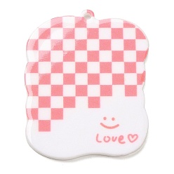 Pink Acrylic Pendants, Checkerboard with Rectangle, Pink, 44x36x2mm, Hole: 1.8mm