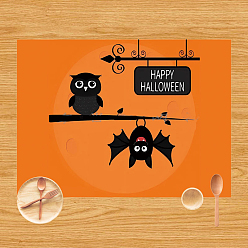 Orange Halloween Owl & Bat Pattern Polyester Placemats, Oilproof Anti-fouling Hot Pads, for Cooking Baking, Rectangle, Orange, 320x420mm
