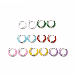 Mixed Color Enamel Hoop Earrings, Stainless Steel Color 316 Surgical Stainless Steel Jewelry for Women, Mixed Color, 13x14x3mm, Pin: 1mm