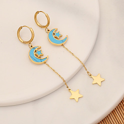 1# Boho Chic Turquoise Star Moon Earrings with Tassel and Flower Studs