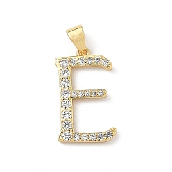 Letter E Латунные микро проложить кубического циркония подвески, без свинца и без кадмия, долговечный, реальный 18 k позолоченный, стойки покрытие, Письмо E, 20x12x2 мм, отверстие : 4.5x3 мм