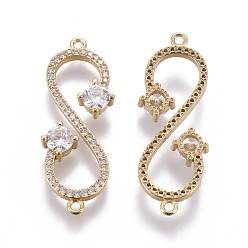 Golden Brass Micro Pave Cubic Zirconia Links, Infinity, Clear, Golden, 34x12x3.5~4mm, Hole: 1.5mm