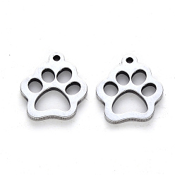 Stainless Steel Color 304 Stainless Steel Charms, Laser Cut, Dogs Paw Print, Stainless Steel Color, 14x12x1mm, Hole: 1.2mm