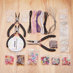 Mixed Color DIY Jewelry Sets, Mixed Material Beads, Iron Jump Rings, Brass Spacer Beads and Jewelry Pliers, Mixed Color, 20x14x4cm