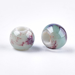 Colorful Handmade Porcelain Beads, Fancy Antique Glazed Porcelain, Round, Colorful, 6~7x5.5~6mm, Hole: 2~2.5mm