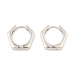 Платина Латунные серьги обруча, шестиугольник, платина, 19x19.5x3.5 мм