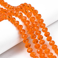 Dark Orange Glass Beads Strands, Faceted, Rondelle, Dark Orange, 10x8mm, Hole: 1mm, about 65~66pcs/strand, 20.8~21.2 inch(53~54cm)