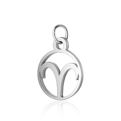 Aries 304 Stainless Steel Charms, with Jump Rings, Polished, Flat Round with Constellation, Aries, 13x11x1mm, Hole: 2.5mm