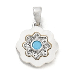 Платина Подвески из латуни с микропаве из циркония, с подвесками из ракушек и стекла, платина, 15x13x2.5 мм, отверстие : 4.5x2 мм