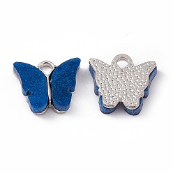 Marine Blue Acrylic Charms, with Platinum Tone Alloy Finding, Butterfly Charm, Marine Blue, 13x14x3mm, Hole: 2mm
