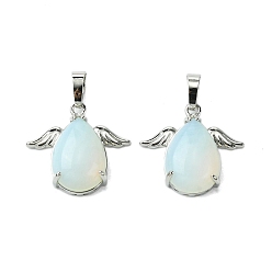 Опал Opalite подвески, Подвески-капли со стойкой, латунные крылья с платиновым покрытием, крылья из латуни, без кадмия и без свинца, без кадмия и без свинца, 22~22.5x24.5x8~9 мм, отверстие : 7x5 мм