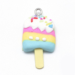 Colorful Handmade Polymer Clay Pendants, Ice Lolly, Colorful, 36~37x18~19x6~8mm, Hole: 2mm