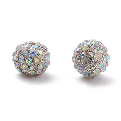 Crystal AB Alloy Rhinestone Beads, Grade A, Round, Silver Color Plated, Crystal AB, 10mm, Hole: 2mm