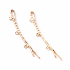 Light Gold Iron Hair Bobby Pin Findings, with 3-Loops, Light Gold, 60x2.5x7.5mm, Hole: 2.2mm