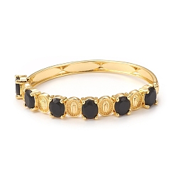 Black Rack Plating Virgin Mary Brass Bangles with Micro Pave Cubic Zirconia, Enamel Evil Eye Bangles for Women, Real 18K Gold Plated, Long-Lasting Plated, Cadmium Free & Lead Free, Black, Inner Diameter: 2-3/8 inch(6cm)