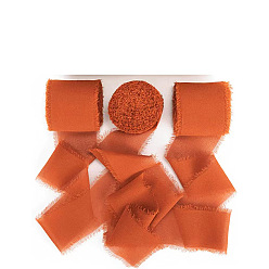 Dark Orange 5M Polyester Chiffon Ribbon, Raw Edged Ribbon for DIY Jewelry Bowknot Making, Gift Wrapping, Dark Orange, 1-5/8 inch(40mm), about 5.47 Yards(5m)/Roll