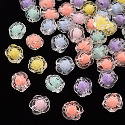 Mixed Color Transparent Acrylic Beads, Bead in Bead, Flower, Mixed Color, 11x11x11mm, Hole: 2mm, about 826pcs/500g