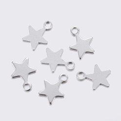 Stainless Steel Color 304 Stainless Steel Charms, Star, Stainless Steel Color, 8.4~9x7x0.6~0.7mm, Hole: 1.2mm