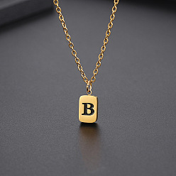Letter B Titanium Steel Rectangle with Initial Letter Pendant Necklace with Cable Chains for Women, Golden, Letter.B, 17.72 inch(45cm)