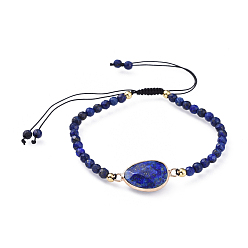 Lapis Lazuli Adjustable Natural Lapis Lazuli(Dyed) Braided Bead Bracelets, with Brass Findings, Faceted, 2-1/8 inch(5.4cm)
