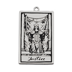 Stainless Steel Color Stainless Steel Pendants, Rectangle with Tarot Pattern, Stainless Steel Color, Justice XI, 40x24mm