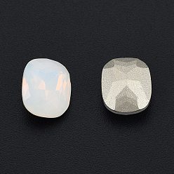White Opal K9 Glass Rhinestone Cabochons, Pointed Back & Back Plated, Faceted, Oval, White Opal, 10x8x4mm
