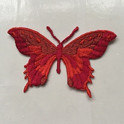 Dark Red Butterfly Self Adhesive Computerized Embroidery Cloth Iron on/Sew on Patches, Costume Accessories, Appliques, Dark Red, 53x83mm