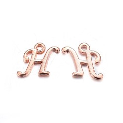 Letter H Rose Gold Plated Alloy Letter Pendants, Rack Plating, Cadmium Free & Lead Free, Letter.H, 12x12x2mm, Hole: 1.5mm