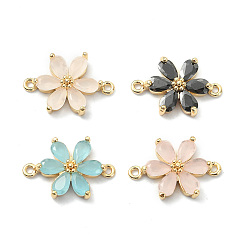 Mixed Color Brass Pave Cubic Zirconia Connector Charms, Flower Links, Real 18K Gold Plated, Mixed Color, 17x11.5x3.5mm, Hole: 1mm