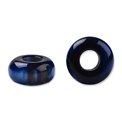 Medium Blue Resin European Beads, Large Hole Bead, Imitation Gemstone, Flat Round, Medium Blue, 14x6.5mm, Hole: 4.6~4.8mm