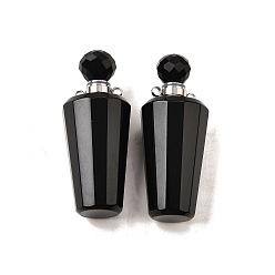 Обсидиан Кулоны для духов из натурального обсидиана, с 304 фурнитурой из нержавеющей стали, граненые, амулеты бутылка, цвет нержавеющей стали, 45~46x18 мм, отверстие : 1.9 мм