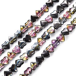Black Plated Electroplate Transparent Glass Beads Strands, Half Plated, Heart, Black Plated, 8x8x4mm, Hole: 0.8mm, about 87pcs/strand, 25.20 inch(64cm)