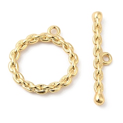 Real 18K Gold Plated Brass Toggle Clasps, Chain Ring, Real 18K Gold Plated, Ring: 15.5x14x2mm, Hole: 1.2mm, Bar: 20.5x4x2mm, Hole: 1.2mm