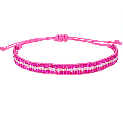 Ярко-Розовый Плетеный браслет ручной работы с хрустальными бусинами - регулируемый браслет из стеклянной трубки