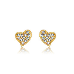 Real 18K Gold Plated Heart 925 Sterling Silver Cubic Zirconia Stud Earrings for Women, with S925 Stamp, Real 18K Gold Plated, 5x6mm