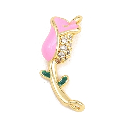 Pink Латунные микро проложить кубического циркония подвески, с эмалью, , долговечный, стойки покрытие, без свинца и без кадмия, реальный 18 k позолоченный, розовые, 18.5x10.5x4.5 мм, отверстие : 1.5 мм