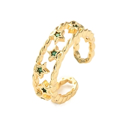 Зеленый Открытые манжеты из латуни с микро-паве и кубическим цирконием для женщин, без свинца и без кадмия, долговечный, реальный 18 k позолоченный, звезда, зелёные, регулируемый, 7.5 мм