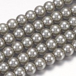 Kaki Foncé Brins de perles rondes en verre teinté écologique, Grade a, cordon en coton fileté, kaki foncé, 6mm, Trou: 0.7~1.1mm, Environ 72 pcs/chapelet, 15 pouce