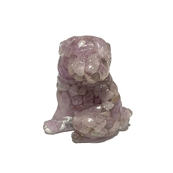 Kunzite Resin Dog Figurines, with Natural Kunzite Chips inside Statues for Home Office Decorations, 50x35x55mm