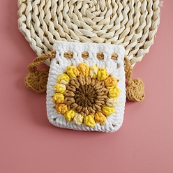 Белый Вязание кошелька, сумка с цветком, белые, 12x12 см