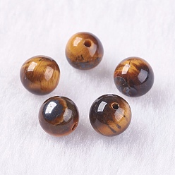 Tiger Eye Natural Tiger Eye Beads, Half Drilled, Round, 8mm, Hole: 1.2mm
