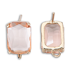 PeachPuff Transparent K9 Glass Stud Earring Findings, with Light Gold Plated Brass Pins and Vertical Loops, Rectangle, Cadmium Free & Lead Free, PeachPuff, 17x10mm, Hole: 1.6mm, Pin: 0.8mm