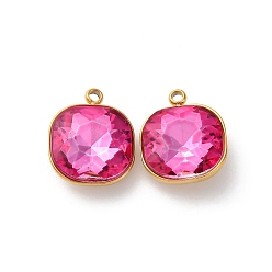 Фуксиновый Ионное покрытие (ip) 304 подвески из нержавеющей стали со стразами, квадратных амулеты, реальный 18 k позолоченный, красно-фиолетовые, 16x13x6 мм, отверстие : 1.6 мм