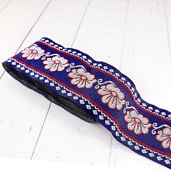 Flower 5M Ethnic Style Polycotton Embroidery Ribbon, Garment Accessories, Flat, Flower, 2 inch(50mm), about 5.47 Yards(5m)/Roll