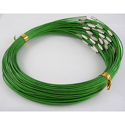 Vert Mer 201 cordon de collier en fil d'acier inoxydable, agréable pour les bijoux DIY faisant, avec du laiton fermoir à vis, vert de mer, 17.5 pouce, 1mm, fermoir: 12x4 mm