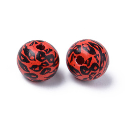 Красный Расписные бусы из натурального дерева, напечатанный, круглый с леопардовым принтом, красные, 10x9 мм, отверстие : 2.5 мм