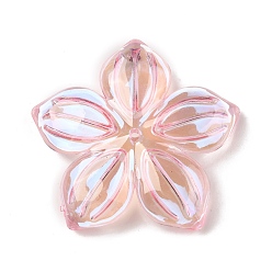 Pink Uv акриловые покрытия бусины, радужный, цветок, розовые, 36x38x6.5 мм, отверстие : 1.5 мм